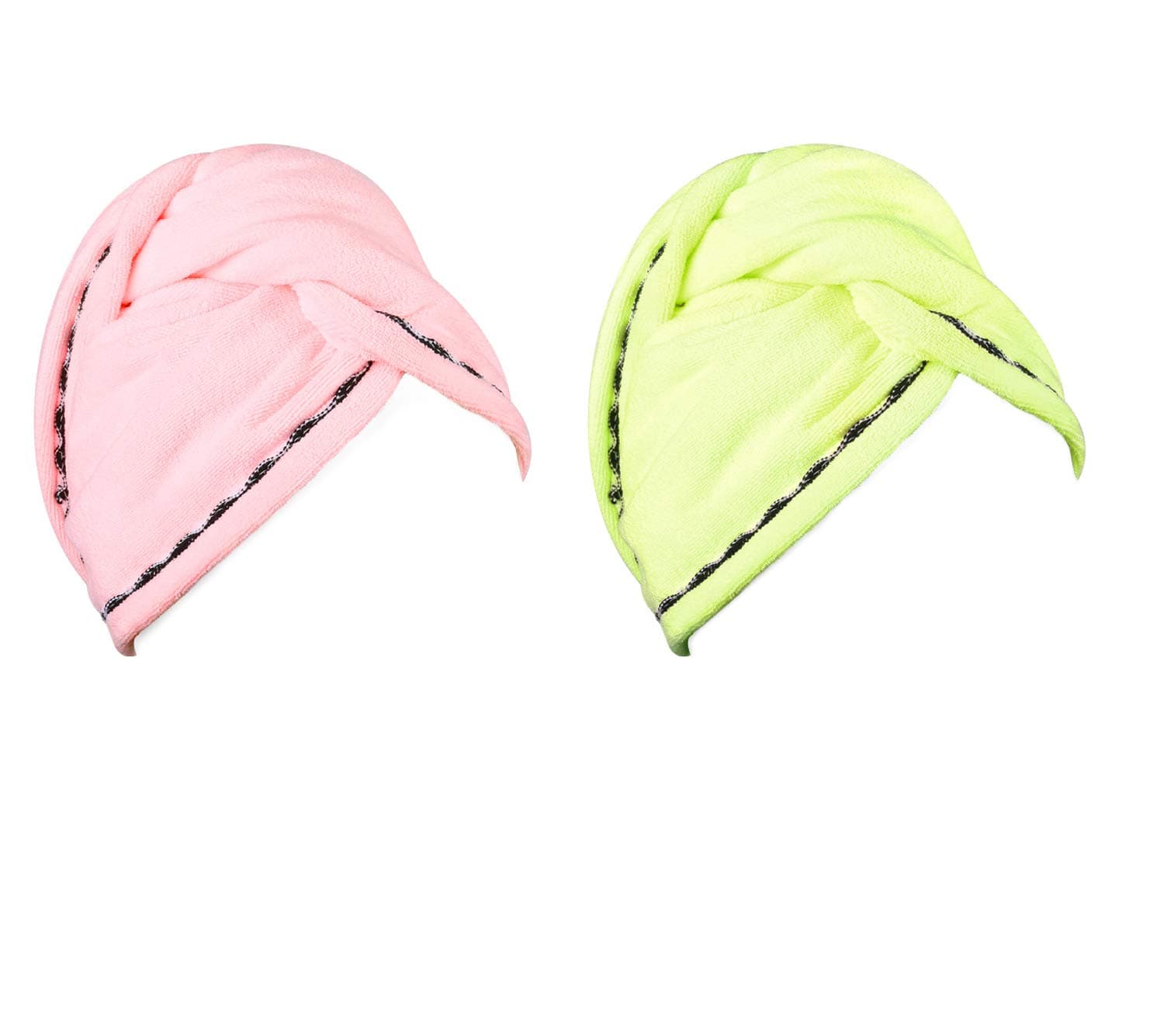 Luxspire 2 Pack Microfiber Hair Drying Towels Wrap Turban, Fast Drying Hair Cap, Bath Shower Head Towel with Buttons, Super Water-absorbent - Yellow & Pink