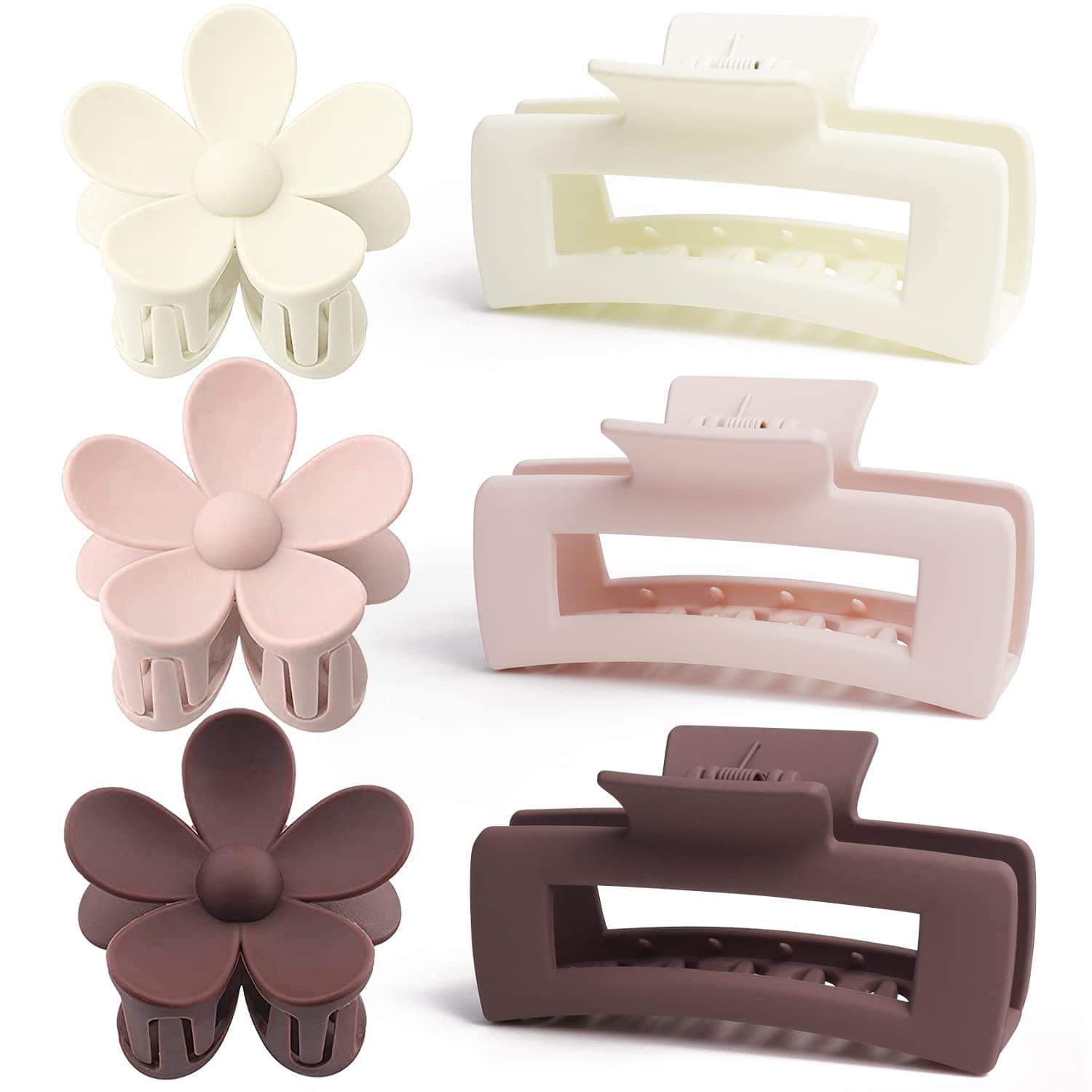 Hair Claw Clips Large 6 Packs Square Flower Hair Clips for Women Thick Thin Hair Matte 4.1 Inch