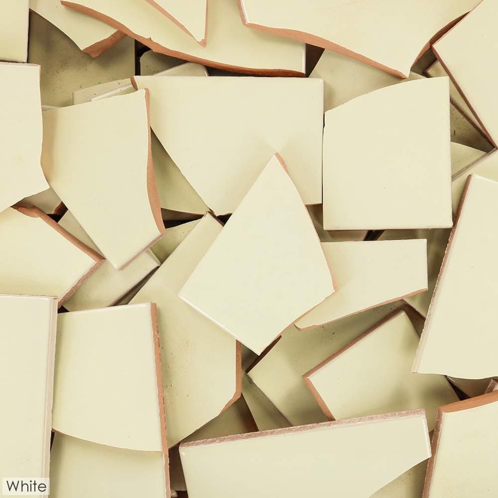 5 Pounds of Broken Talavera Mexican Ceramic Tile in White Vanilla Solid Color
