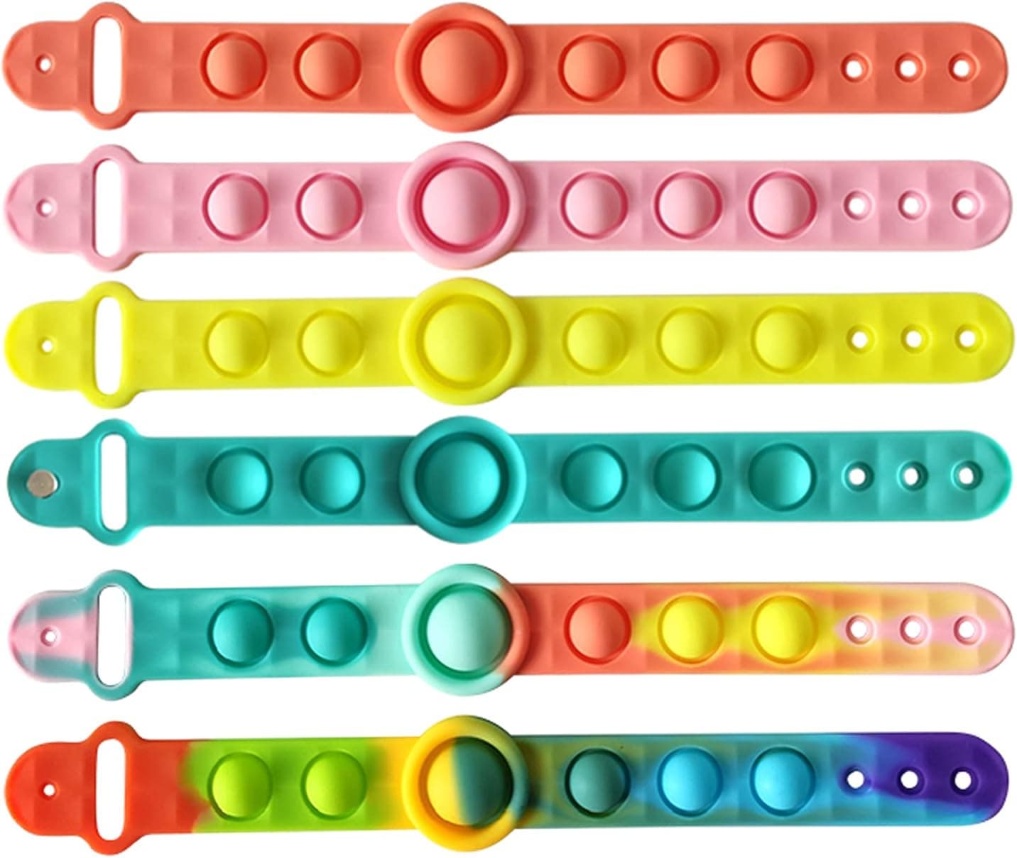 HooYiiok Fidget Fidget Toys Pop Bubble Sensory Adjustable Size Silicone Rubber Rainbow Wristband Stress Relief Simple Dimple Toy for Kids
