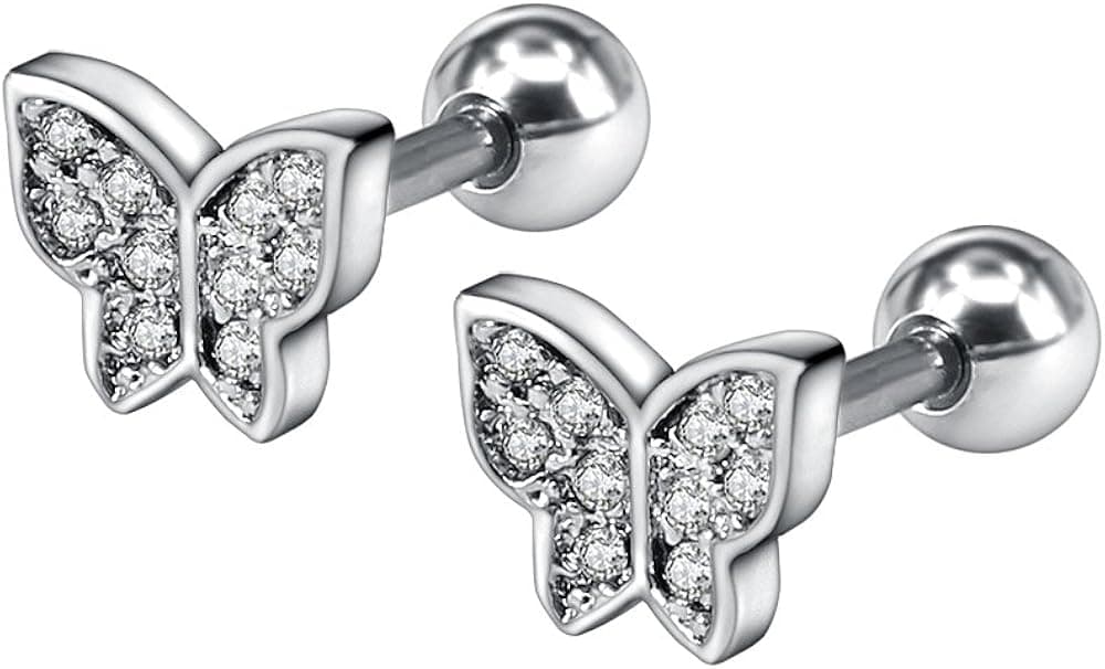 16g Sparkling Cubic Zirconia Stainless Steel Stud Earrings Tragus Helix Conch Cartilage Ear Piercing