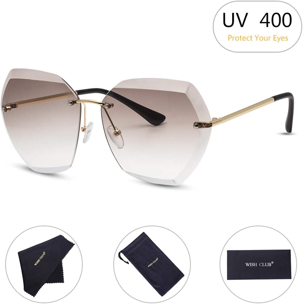 WISH CLUB One Piece Rimless Sunglasses Women Cat Eye Glasses Oversized Candy Color Eyewear