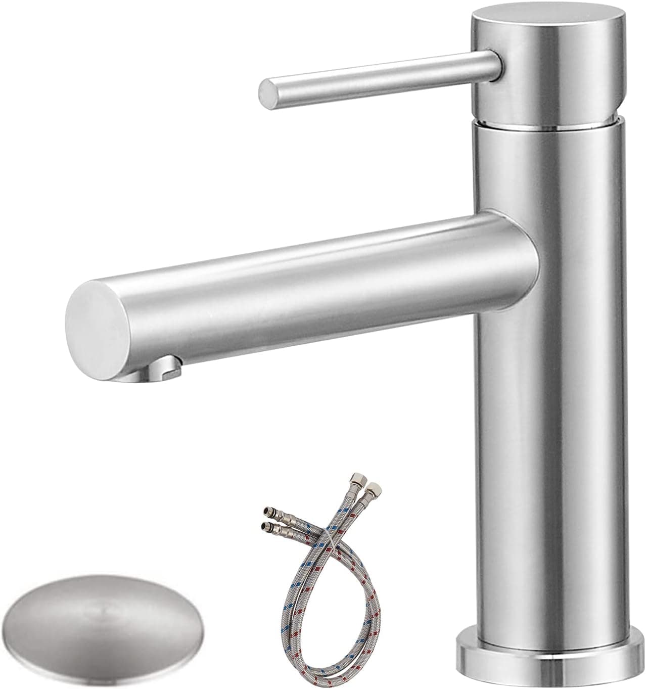 BATHLAVISH Bathroom Sink Faucet 1 Hole, Brushed Nickel Bathroom Faucet, Single Hole Bathroom Faucet, Single Handle Vanity Lavatory RV with Pop Up Drain with Overflow