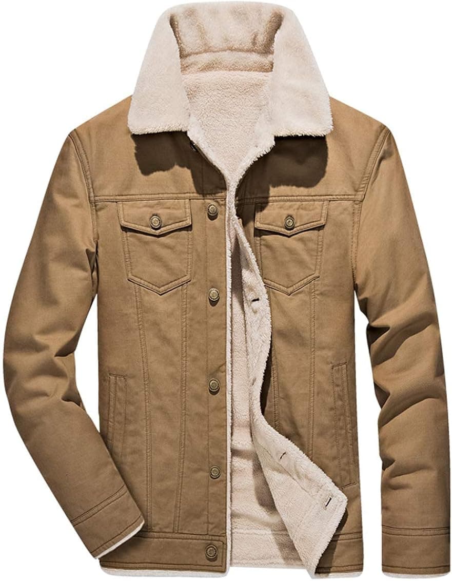 Fuwenni Men's Casual Cotton Sherpa Fleece Lined Miliary Casual Jackets Warm Coat