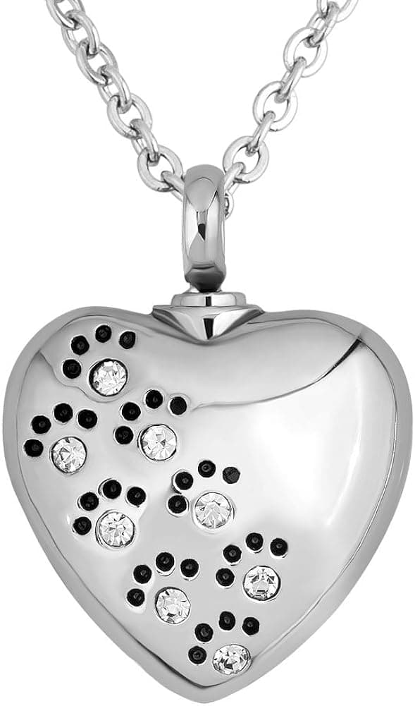LovelyJewelry Pet Paw Heart Urn Necklace for Ashes Cremation Keepsake Dog Cat Memorial Pendant Necklaces