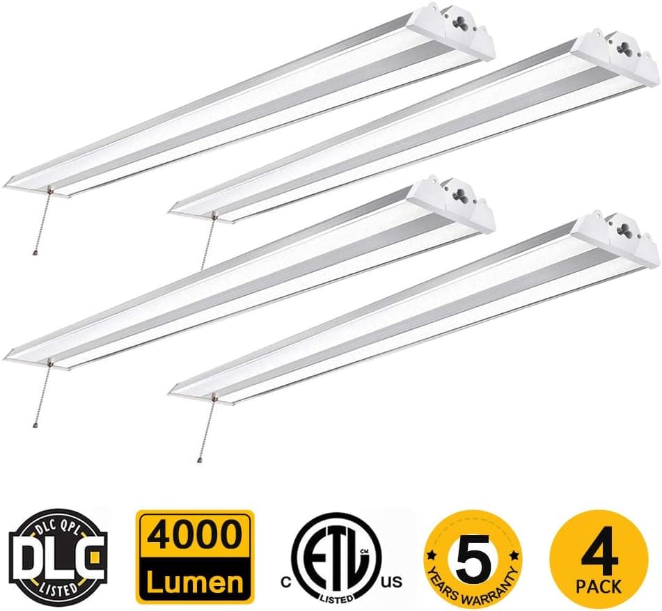 4 Pack 4FT Linkable LED Shop Light with Cord, 40W CREE LED 4000 Lumen Super Bright Hanging or Flush Mount Garage Utility Light, 5000K,150W Fluorescent Fixture Replacement