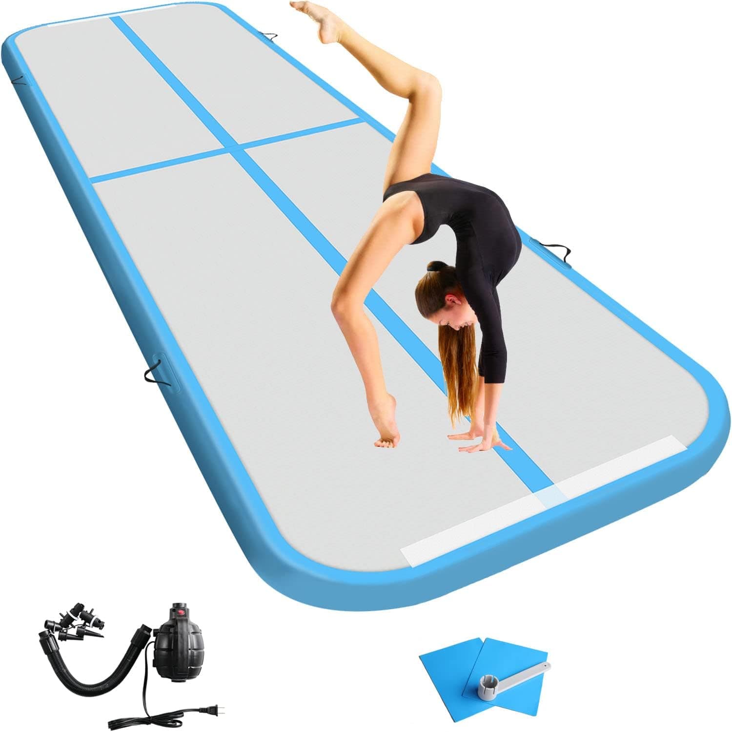 Mecalm Air Gymnastics Tumbling Mat 13FT/16FT/20FT Gymnastics Air Mat 4/8 inchs Thickness Gymnastics Mats for Tumbling with Electric Air Pump for Home/Gym/Yoga/Training/Cheerleading/Outdoor/Beach/Park