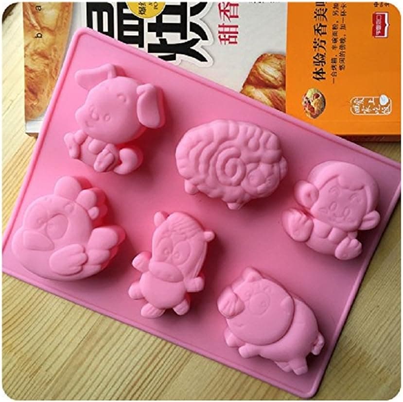 Silicone Bakeware Multi kinds Animals Shapes Cake Mold Pig Monkey Sheep horse Chocolate Cookie Fondant DIY Reusable BPA Free Cupcake Mould Baking Tray 6 holes