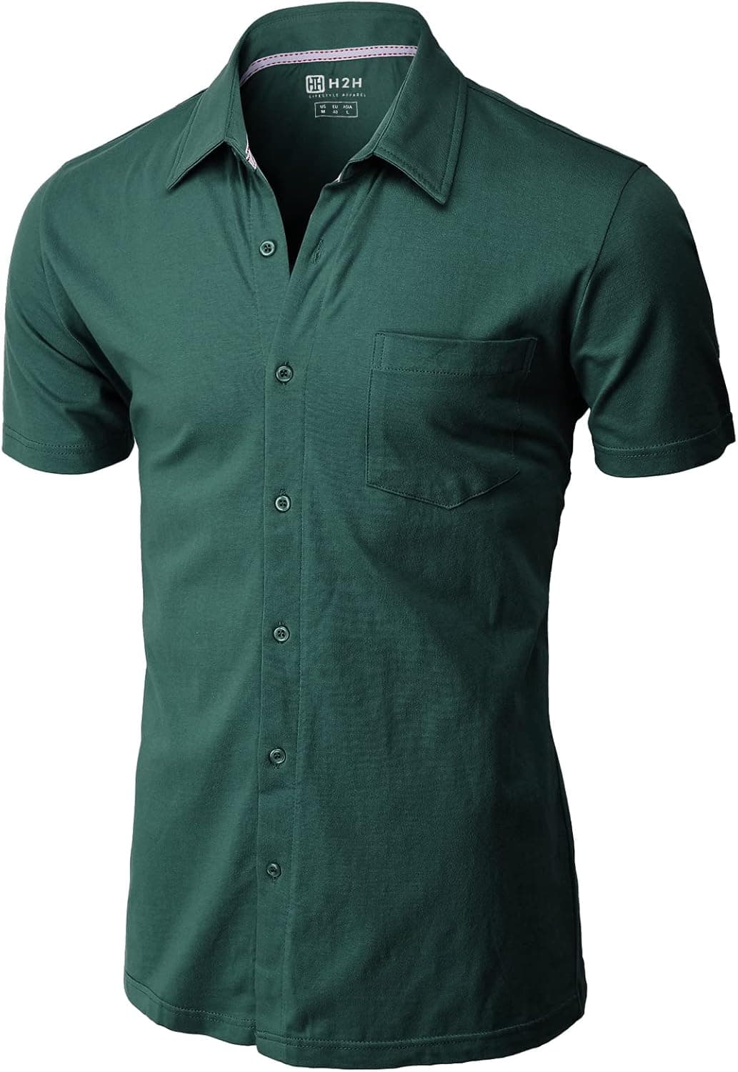 H2H Men's Casual Slim Fit Cotton Shirts Long/Short Sleeve Jersey Button Down Shirt