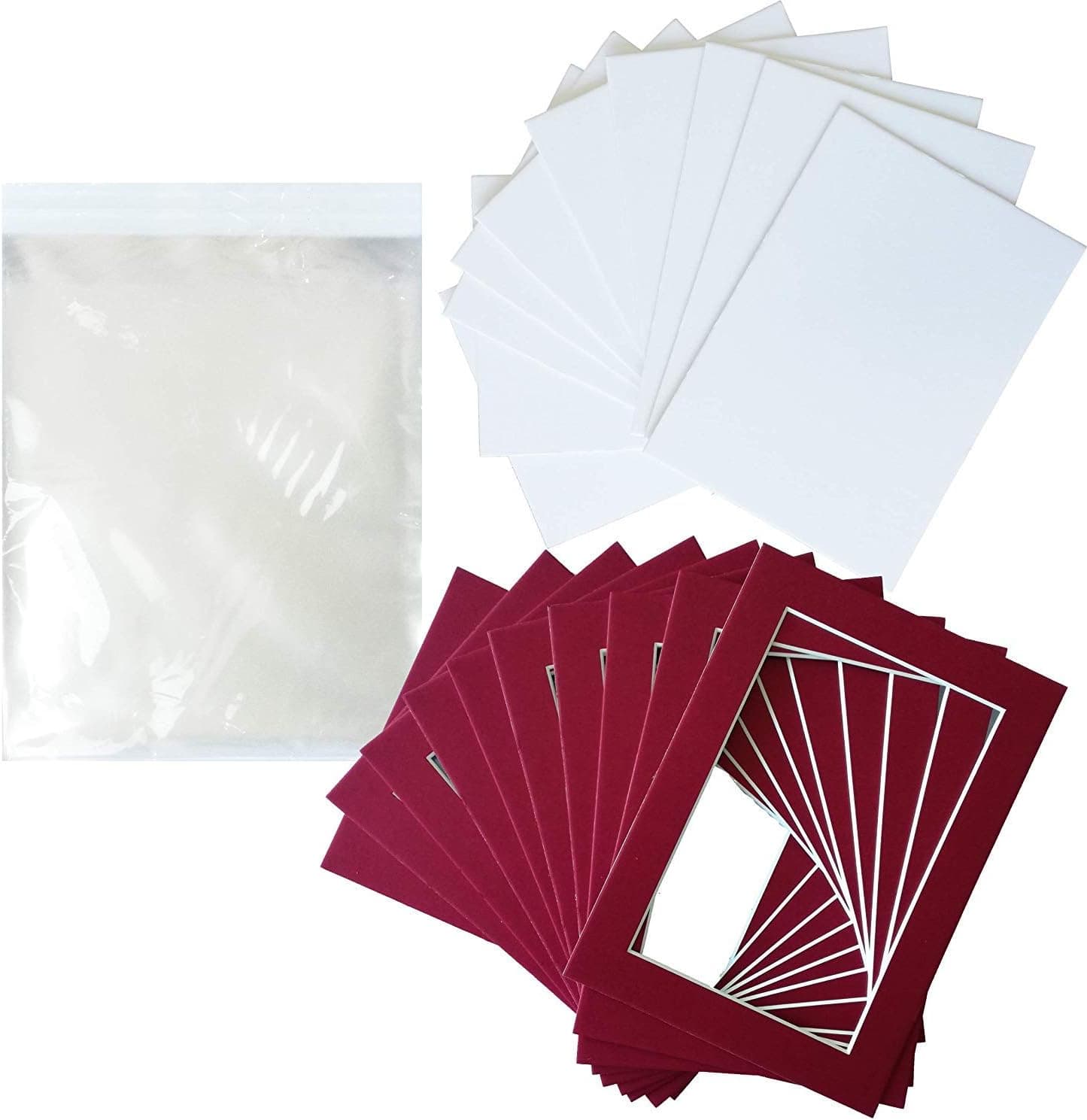 Studio 500, Pack of 10 Red Pre-Cut Picture Mat inches for Pictures; Red Matt with White Core Bevel Cut Mattes Sets + Backing Board + Clear Plastic Bags, Sizes (8x10)
