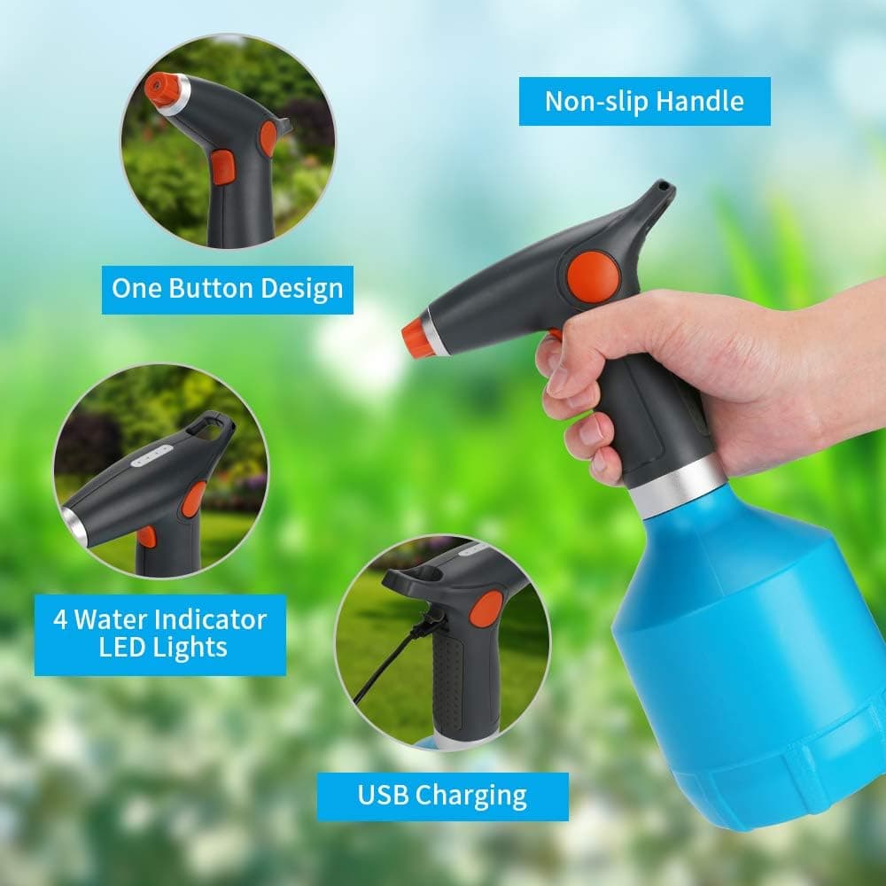 WIOR Electric Spray Bottle, 1L/33.8OZ. USB Rechargeable Automatic Plant Mister with Adjustable Copper Spout, Multi-Purpose Electric Sprayer for Indoor/Outdoor Watering Cleaning Gardening Fertilizing