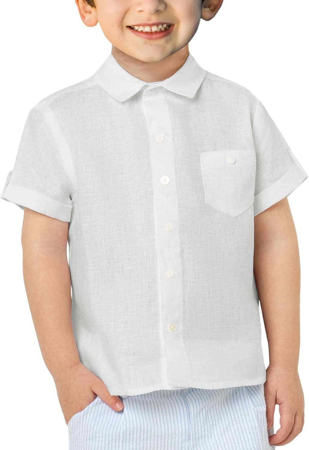 Lakimani Boys Cotton Linen Shirts Summer Toddler Button Down Shirt Short Sleeve Beach Hawaii Casual Solid Tops