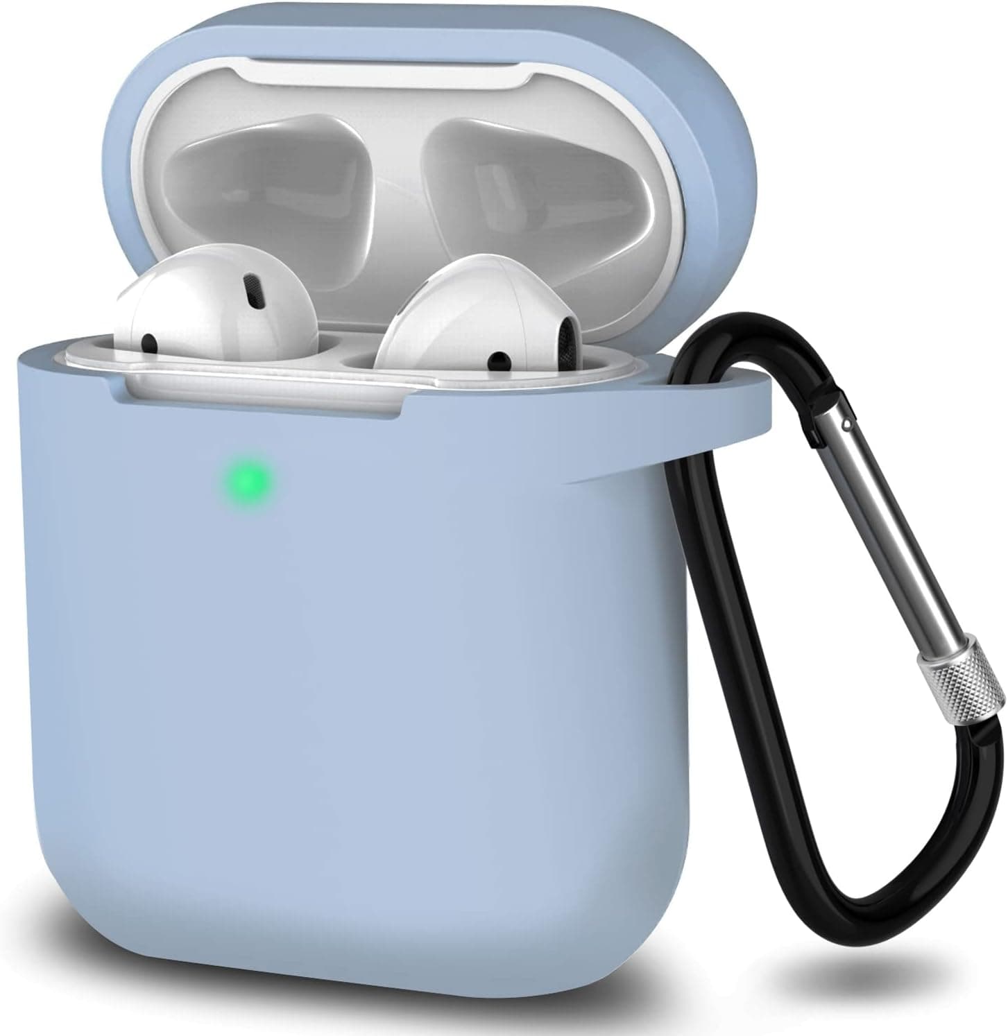 SATLITOG AirPods Case Cover with Secure Lock Keychain, Protective Silicone Cover Compatible with Apple AirPods 2nd & 1st Charging Case - Denim Blue