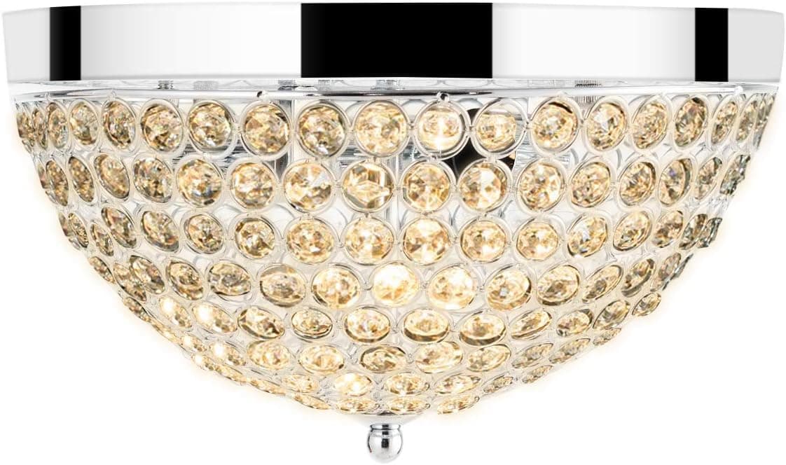 Tangkula 12 Inches Crystal Light Fixture with 3 Lights, Modern Crystal Chandeliers, Flush Mount Ceiling Lamp Ceiling Light Fixture for Bedroom, Living Room, Dining Room, Hallway