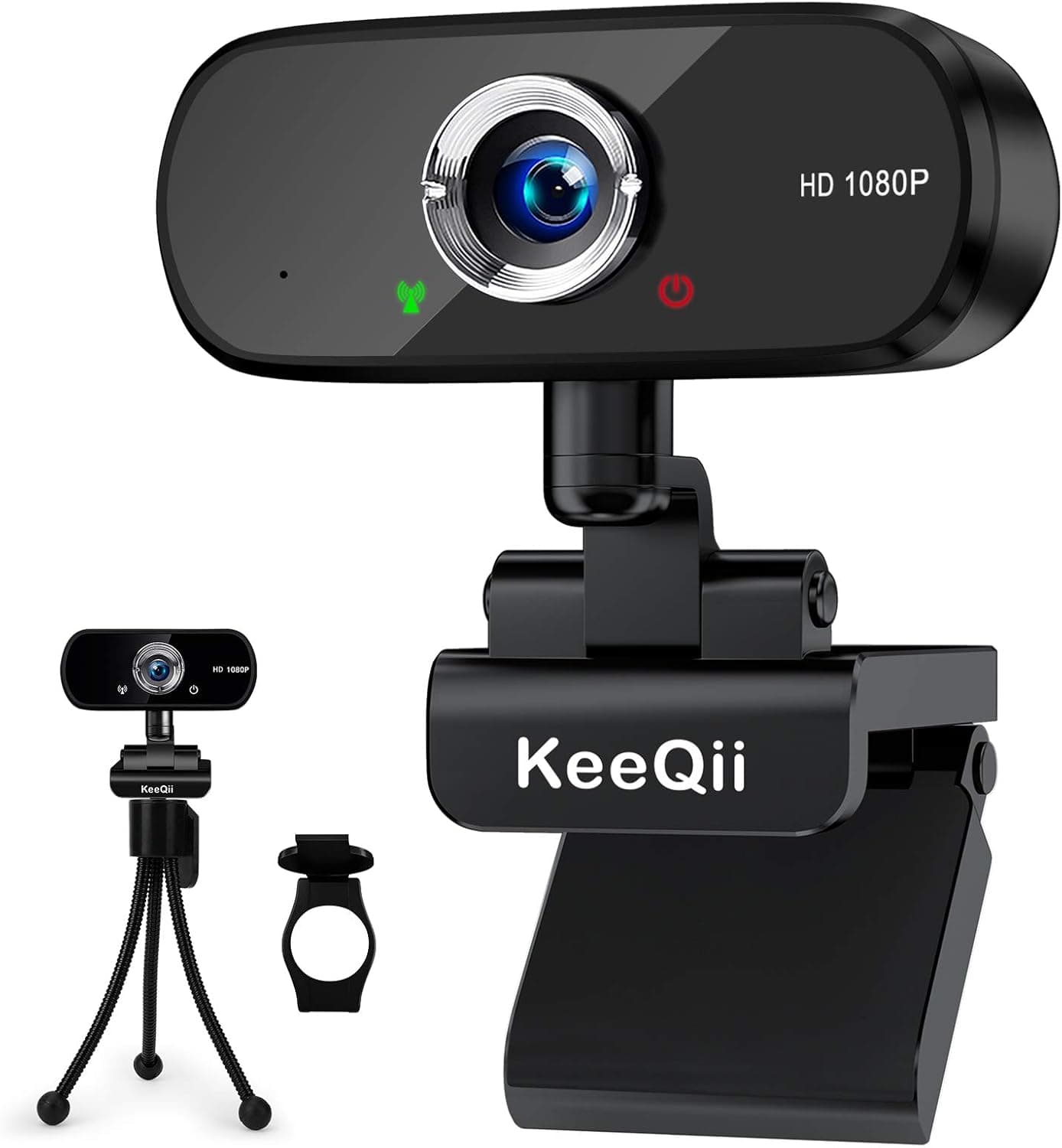 KeeQii 1080P Webcam, HD Web Camera with Microphone and Privacy Cover, Wide Angle Streaming Webcam with Tripod, Auto Light Correction USB Webcam for Video Conference, Calling, Game and Study(Black)