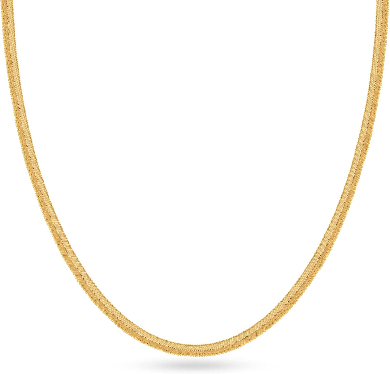 18K Gold Over 925 Sterling Silver Clasp Herringbone Chain for Women Men 3.5mm Gold Chain Necklace 16, 18, 20, 22, 24, 26, 30 Inches