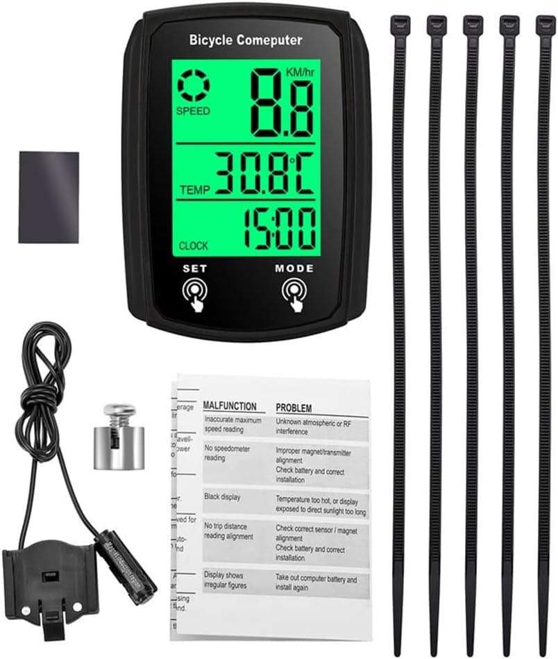 Bike Speedometer Computer, Wireless Bicycle Odometer Cycling Speedometer, Bike Backlight Display Auto Wake Up, Waterproof Tracking Riding Speed Distance Time Calories., Black