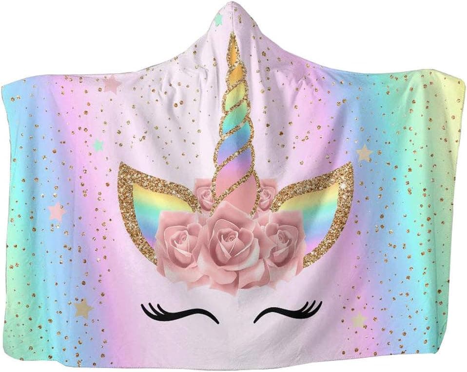 Unicorn Blanket for Girls Hooded, Kids Pink, Purple Wearable Hood Throw Blankets Wrap, Toddlers Plush Soft Kids Blanket Gift Cozy Magic Cloak 59" by 78"
