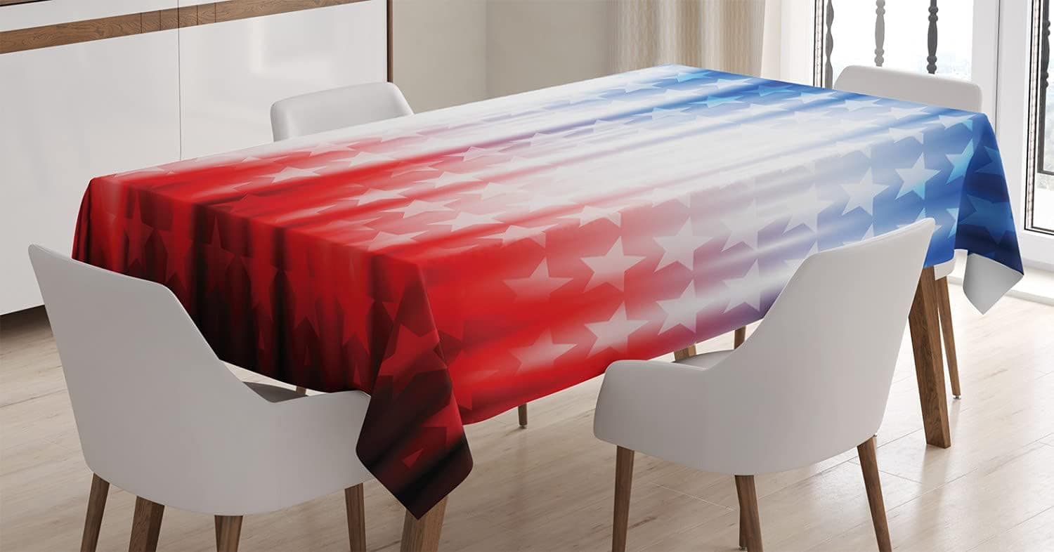 Ambesonne American Flag Tablecloth, Abstract Background with Stars in Digital Neon Colors Design Image Artwork, Dining Room Kitchen Rectangular Table Cover, 52" X 70", Blue Red