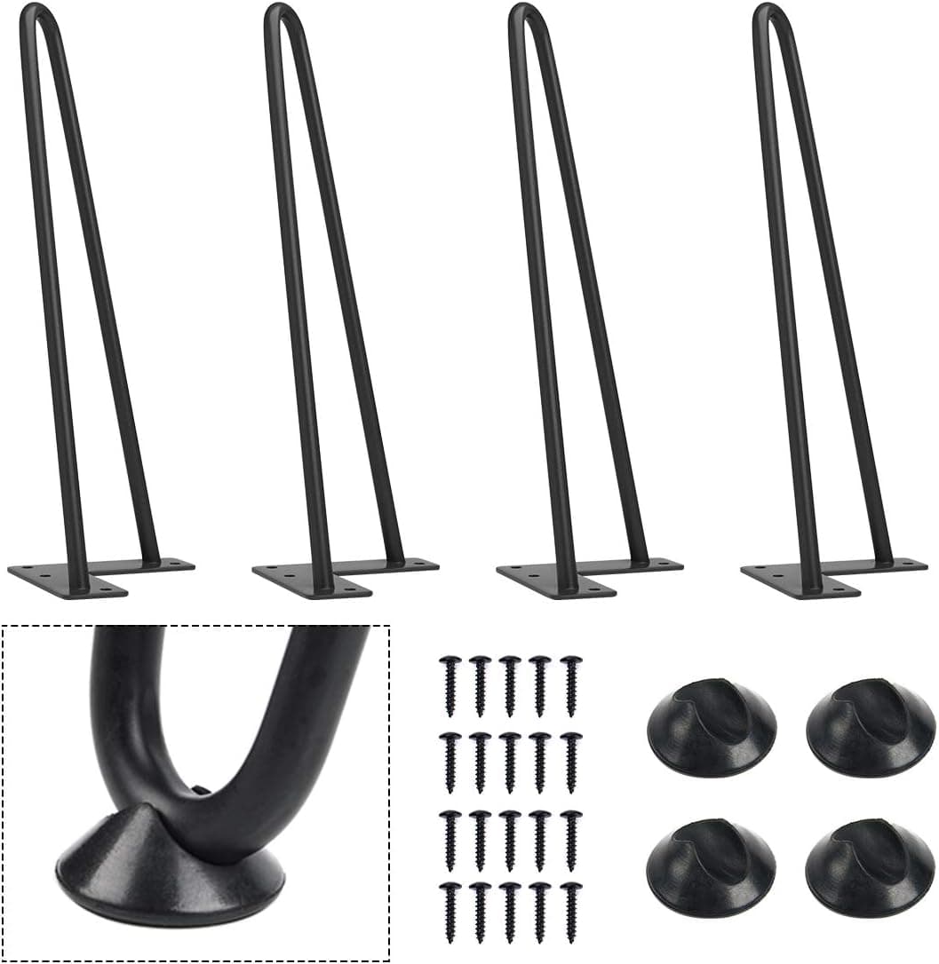 SMARTSTANDARD 12" Heavy Duty Hairpin Coffee Table Legs (Set of 4), Metal Home DIY Projects for Furniture, with Rubber Floor Protectors Black