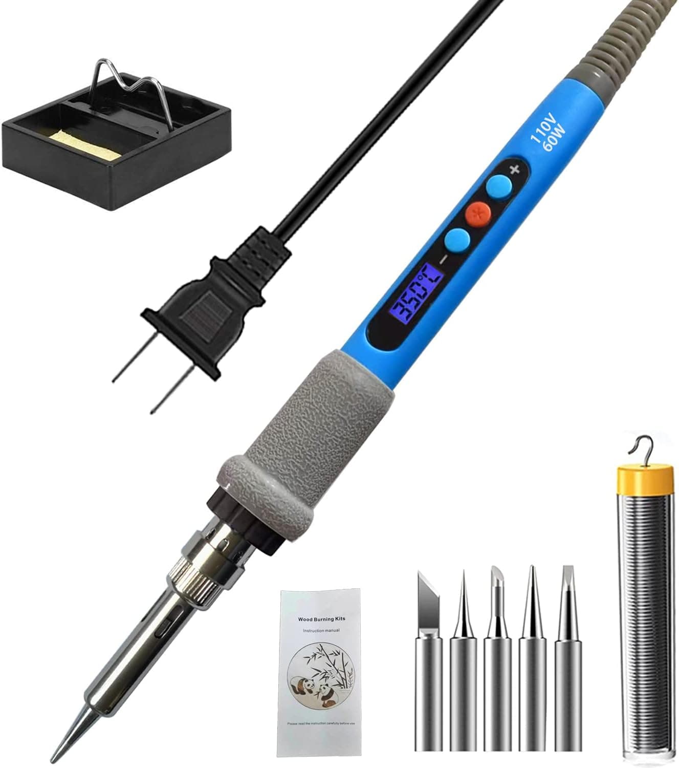 Aipudi Soldering Iron Kit Electric 60W 110V LCD Display Adjustable Temperature Soldering Gun Welding Tools, Solder Wire Tube/Small stents/5pcs Replacement Tips