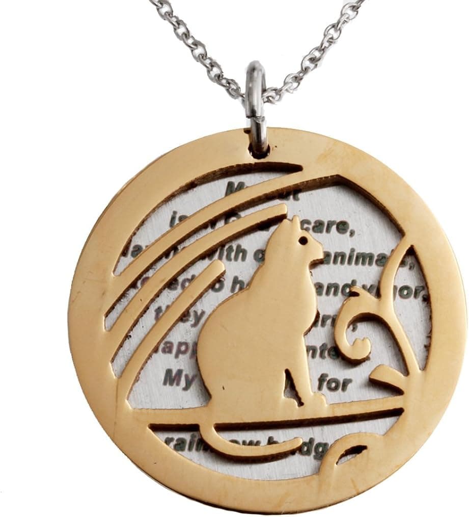 R.H. Jewelry Stainless Steel Sentiment Pendant Necklace Cat Memorial Round Tag