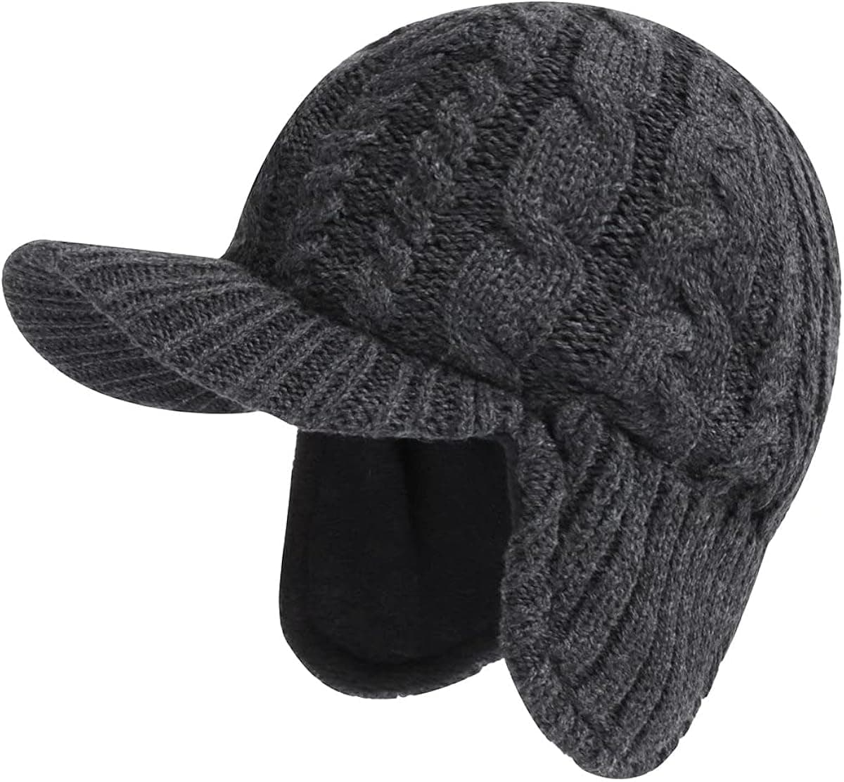 LLmoway Men Women Winter Beanie with Visor Warm Earflaps Hat Fleece Lined Cap