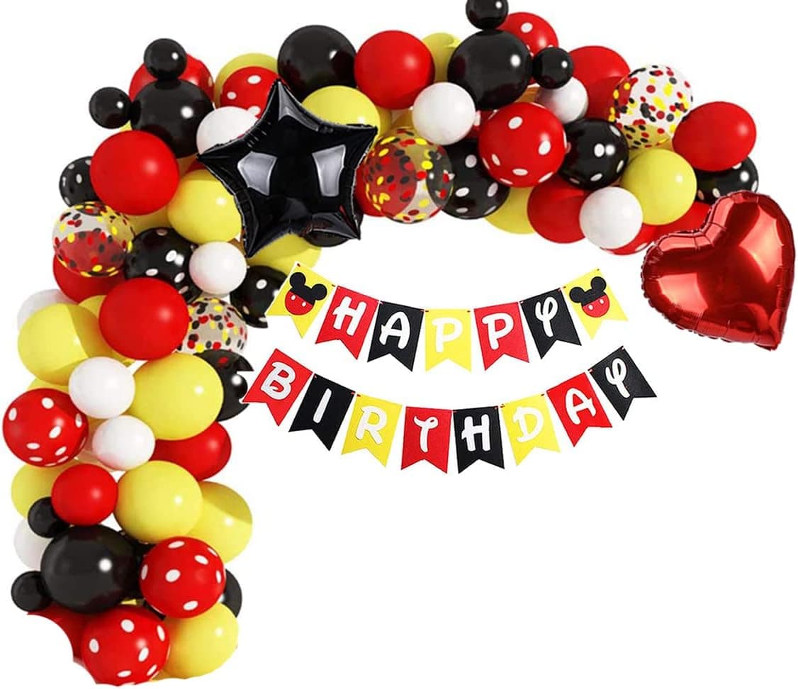 Party Supplies 1st 2nd 3rd Birthday, Birthday Party Decorations Packs Mickey Themed Banner Balloons Garland Arch Kit for Kids