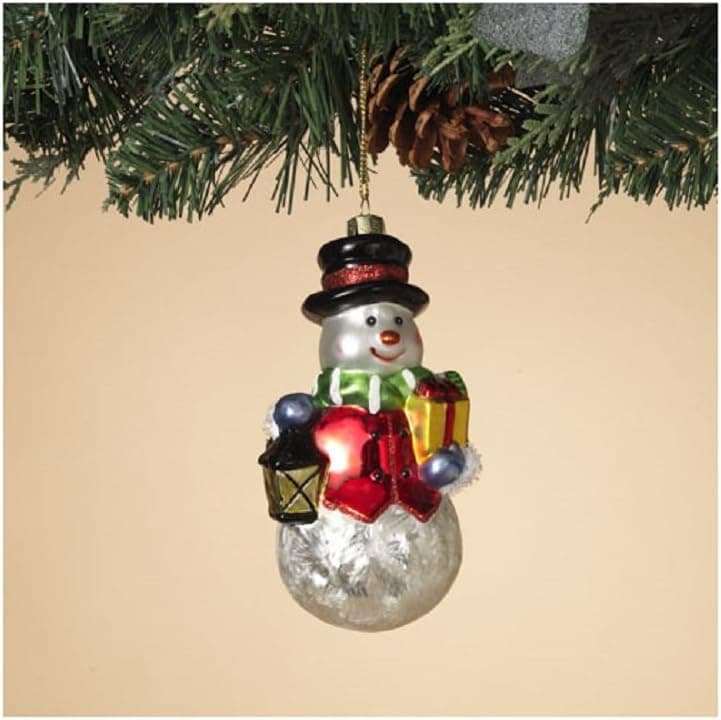 Gerson Hand Painted 5.5 inches High Glass Snowman with Gift Box Ornament Christmas Decor