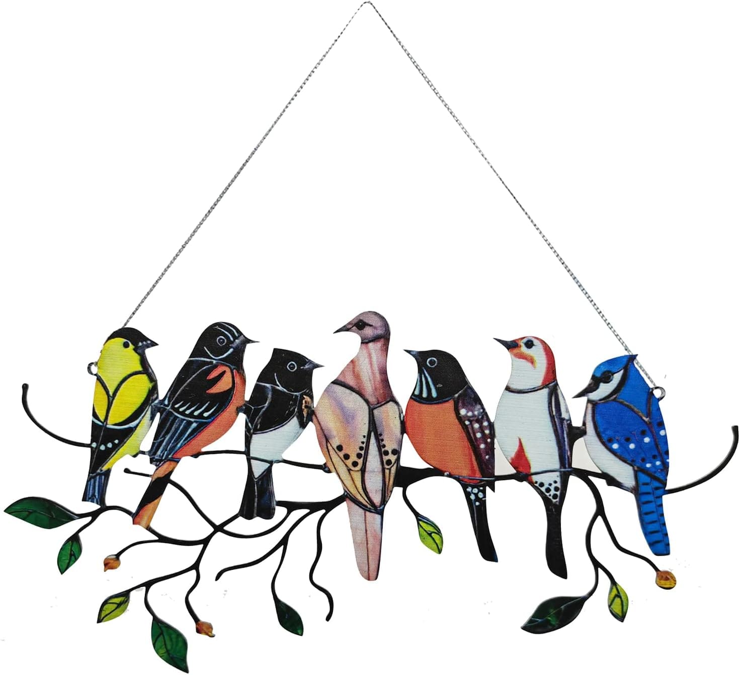 BINGLALA Multicolor Birds On-A-Wire, Metal Bird Series Art Ornaments Pendant Hanging for Windows or Doors Home Decoration, Gifts for Bird Lovers(7 Birds)
