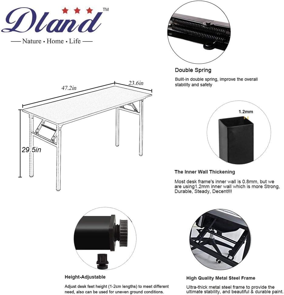 DlandHome 47 inches Folding Table Computer Desk Portable Table Activity Table Conference Table Home Office Desk, Fully Assembled Black DND-ND5-120BB