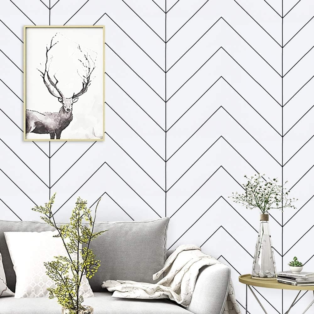 Modern Geometric Stripe Peel and Stick Wallpaper Self Adhesive Black/White Removable Wallpaper Durable Line Up Easily for Home Decoration Old Furniture Renovation 17.7''x118.1''