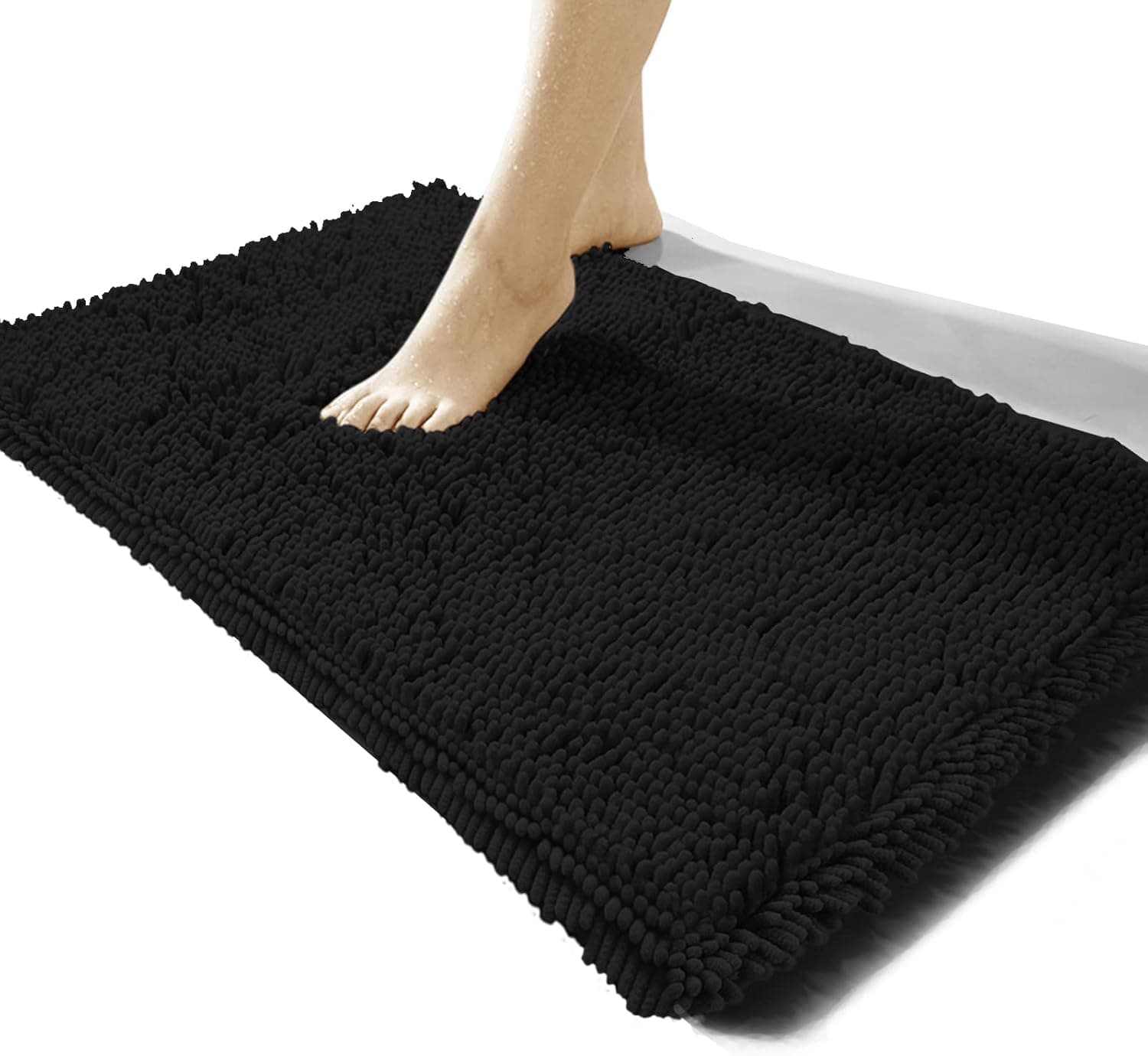Luxury Chenille Bathroom Rug,Extra Soft and Cozy, Non-Slip,Super Absorbent Water, Machine Wash Dry, Shaggy Chenille Bath Mats for Bathroom Bedroom,15x23 inches,Black