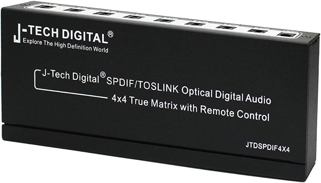 J-Tech Digital ® SPDIF/TOSLINK Optical Digital Audio 4x4 True Matrix with Remote Control