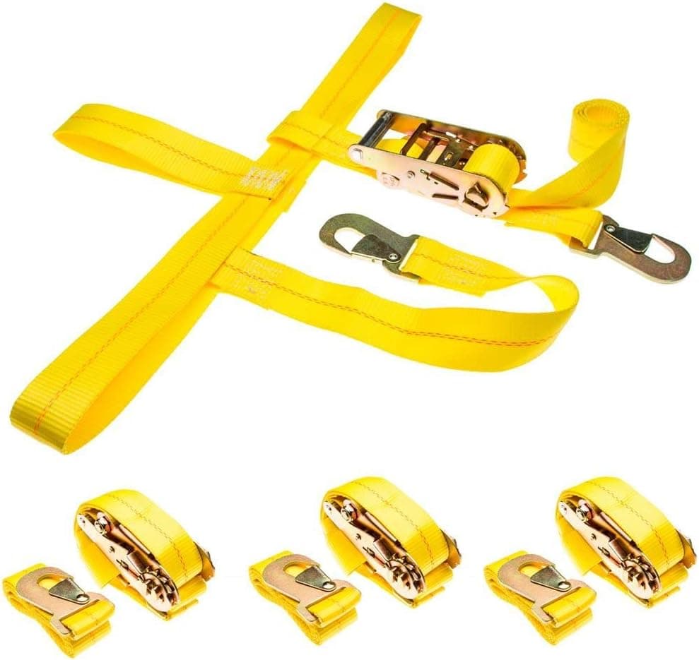 4-Pack Auto Hauler 13"-16" Wheel Bonnet Ratchet Tie-Down Strap