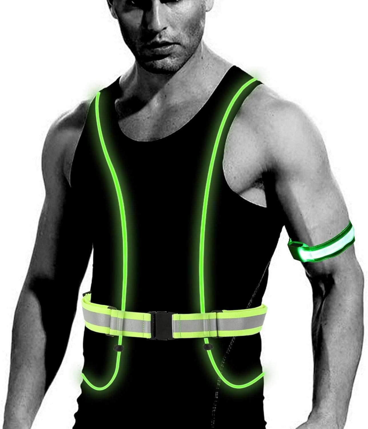 TAGVO LED Reflective Vest with LED Armband, Safety Running Vest, Adjustable Reflective Gear for Running Cycling