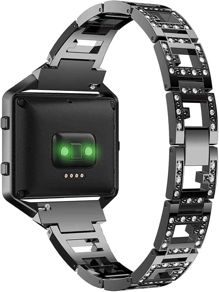 for Fitbit Blaze Bands with Frame, Bling Rhinestone Bracelet Stainless Steel Chain Bands with Metal Frame Replacement Accessory Straps Bracelet for Fitbit Blaze (Black)