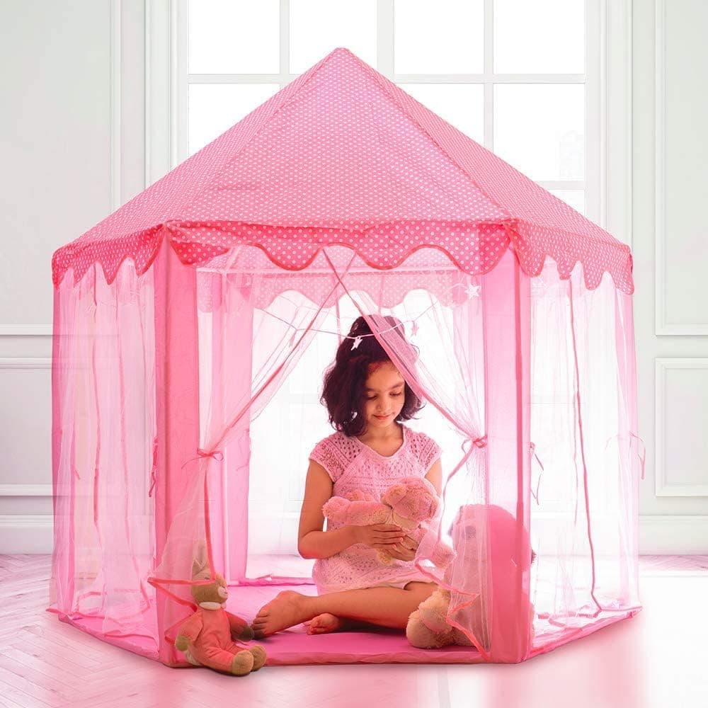 Happyhour Princess Castle Play Tent for Girls with Star Lights Kids Tent for Children Toys for 3+ Year Old Girls, Kids Playhouse for Indoor and Outdoor Games (Pink)