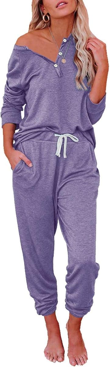 AUTOMET Women's 2 Pieces Long Sleeve Loungewear Sweatsuit Pajamas Sets