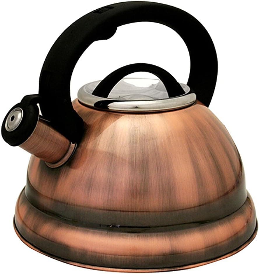 Stainless Steel Whistling Tea Kettle or Tea Maker w/Encapsulated Base 2.8 Liter (Dark Copper)