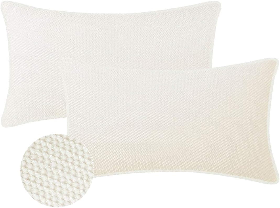 BRAWARM Pack of 2 Soft Bolster Pillow Covers Cases for Couch Sofa Solid Dyed Corduroy Dots with Piping 12 X 20 Inches Cream