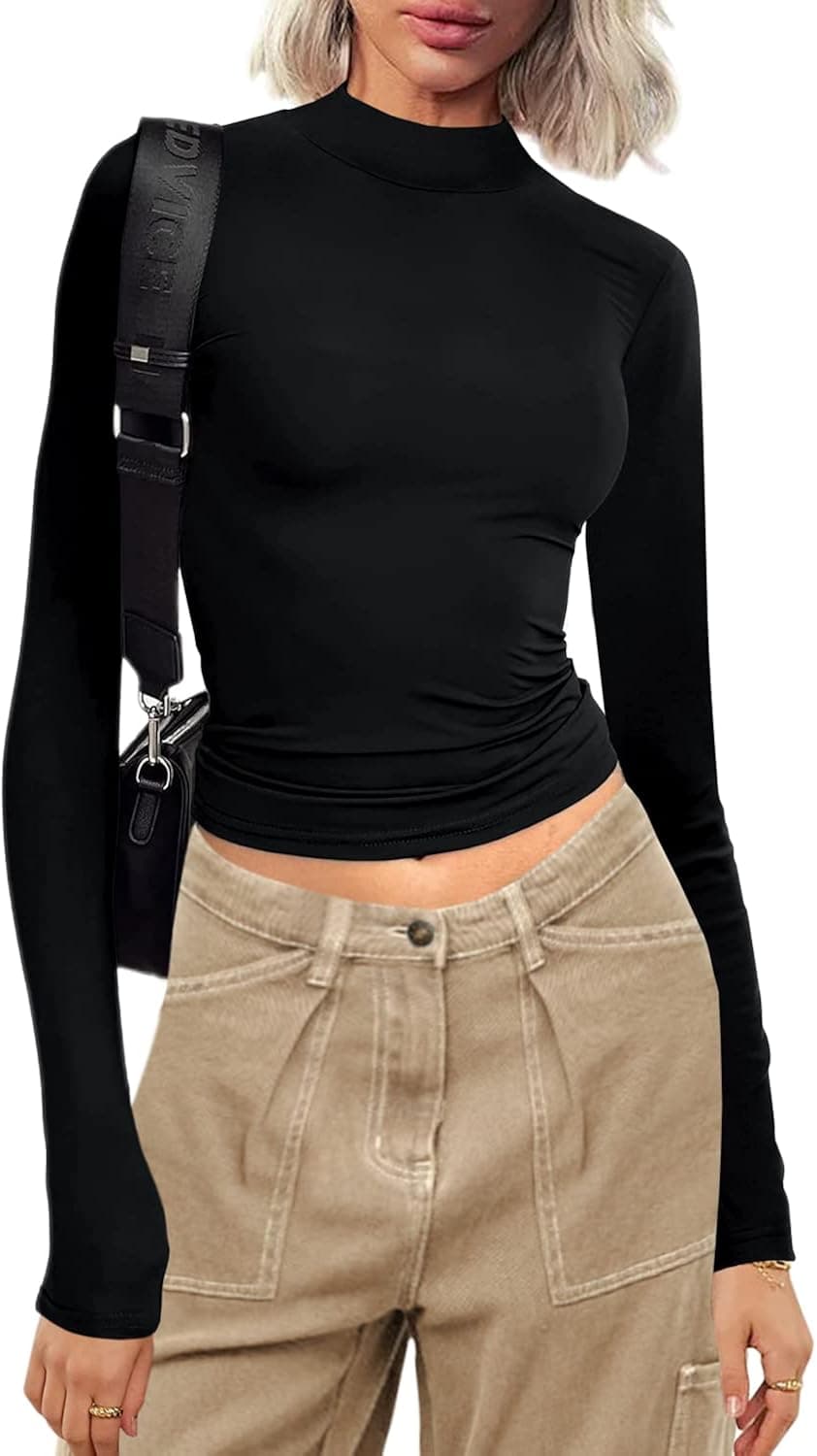 SENSERISE Womens Basic Long Sleeve Mock Turtleneck Tops Lightweight Stretch Slim Fitted Under Layer Shirt