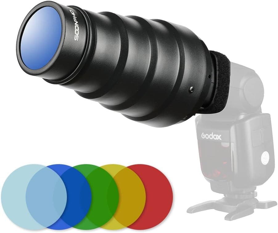 Soonpho Snoot with Honeycomb Grid 5pcs Color Filter Kit for Speedlight Speedlite Flash Flash Accessories
