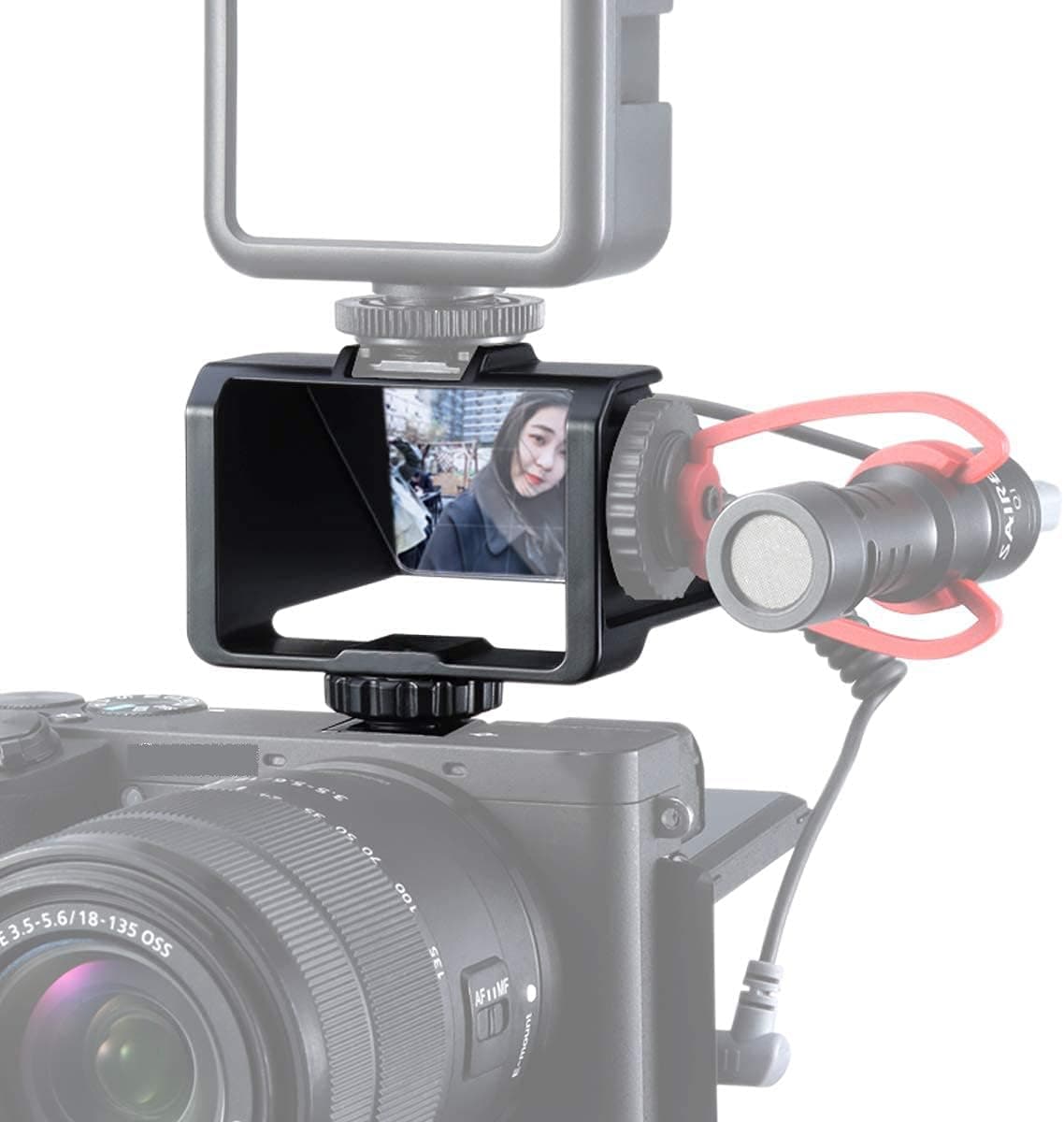 Vlog Selfie Flip Screen for Camera Cold Shoe Mount for Mic Light Vlog Filmmaking YouTube Live Stream Accessory for a6000/a6300/a6400/a6500/a6600/A7III/A7R3/A7M3 with Reverse Mirror