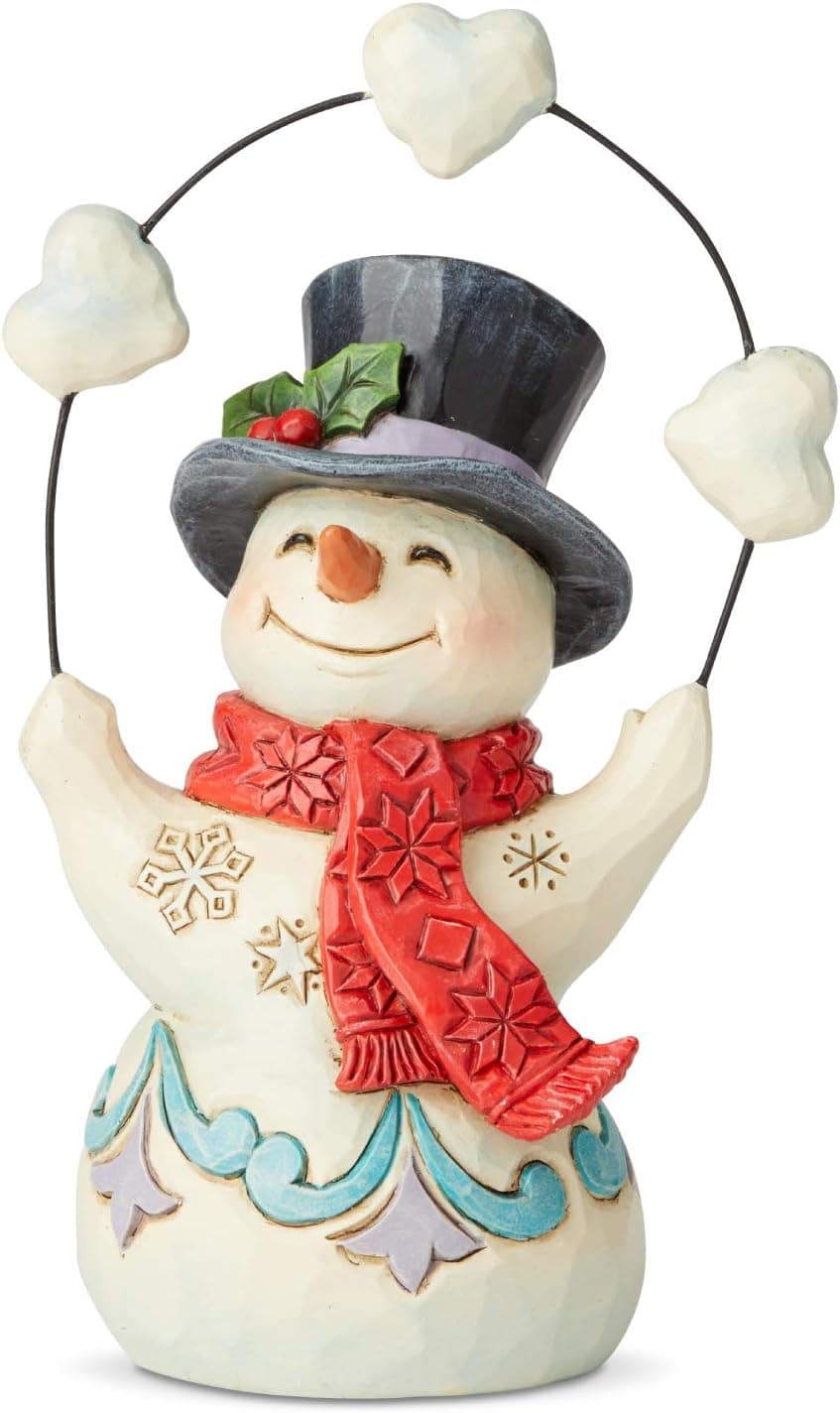 Enesco Jim Shore Heartwood Creek Snowman with Hearts Pint-Size Figurine, 5.625 Inch, Multicolor