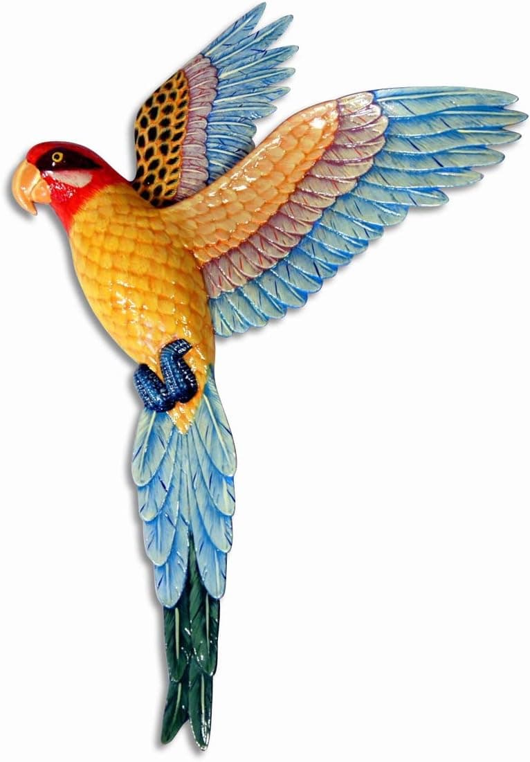 Handpainted Flying Yellow Parrot Wall Mount Decor Plaque 19"