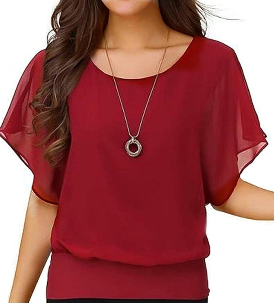 VIISHOW Women Short Sleeve Casual Chiffon Blouse