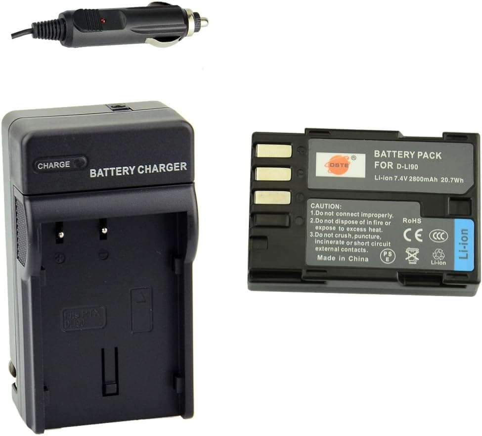 DSTE D-Li90 Battery + DC93 Travel and Car Charger Adapter for Pentax K-01 K-1 K-3 K-5 K-5II K-5IIs K-7 645D 645Z Camera as D-L90P