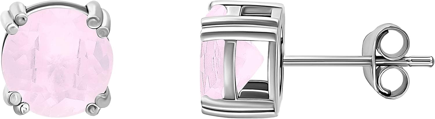 Sea of Ice Sterling Silver Round-Cut Simulated Gemstone Stud Earing for Women – Gemstone Round cut 8 mm - Elegant Sterling Silver Earrings for Women – Nickel-Free