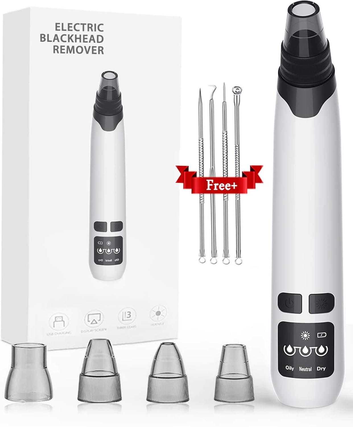 Beaeet Blackhead Remover Pore Vacuum Cleaner-USB Rechargeable Facial Pore Cleanser,Electric Acne Comedone Extractor Tool with 4 Probes&3 Adjustable Sunction Power&Hot Compress for Deep Clean (Black)